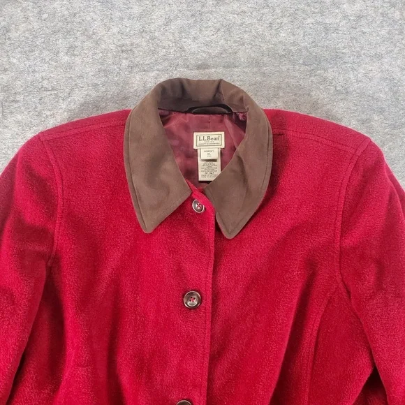 L.L Bean Chore Jacket Womens XL Petite Red 0F‎ JN7 Wool Utility Barn Overcoat - Picture 2 of 8